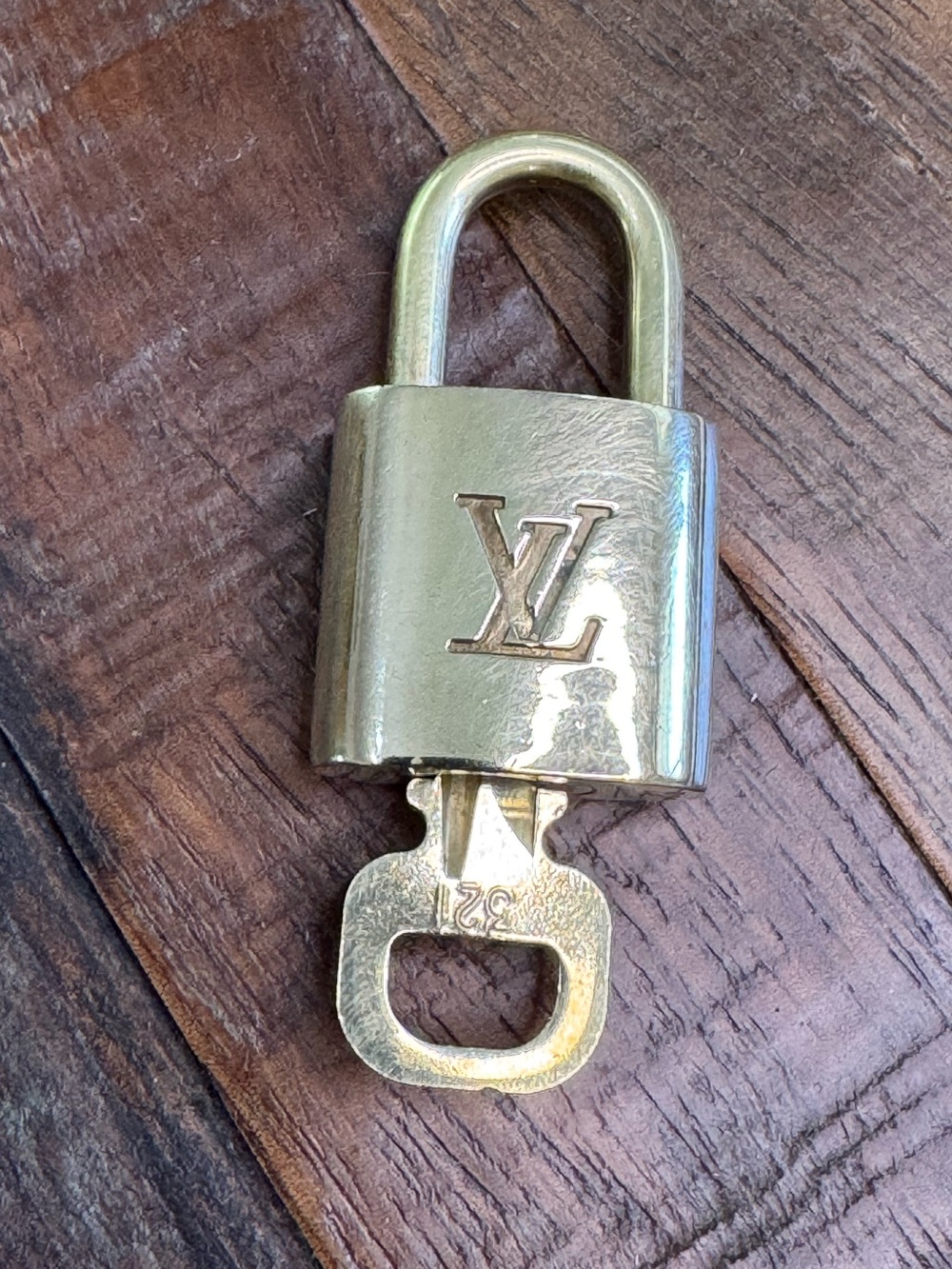 Louis Vuitton #321 Gold Tone LV Engraved Padlock with Key